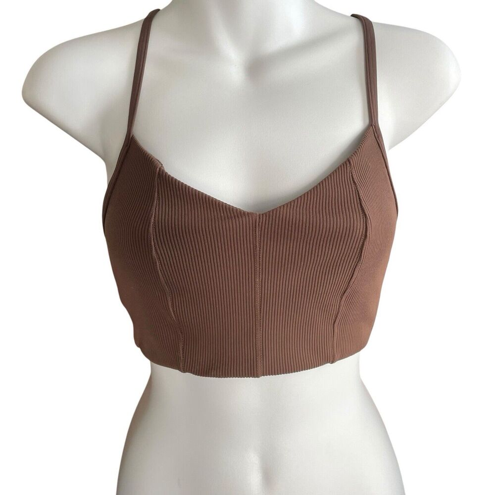 Offline By Aerie Espresso Medium High Support Ribbed Sports Bra tank crop SZ XS